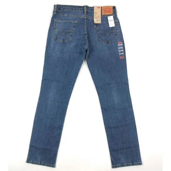 Levis 511 Slim Fit Tapered Leg Mens 36x34 Blue Jeans Distressed Denim Red Tab - Picture 8 of 12